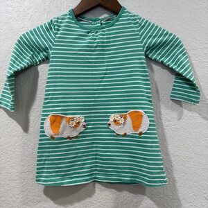 Baby Boden Jersey Applique Dress Asparagus/Ivory Guinea Pig Size 18-24 Months